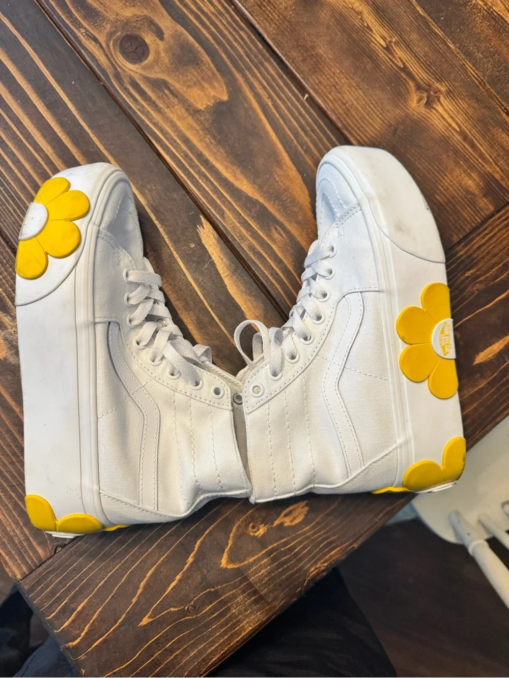 Vans White High-Top Canvas Sneakers with Yellow Logo Accent